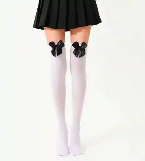 Media Liguero Color Blanco Con Moño Negro Cosplay Halloween