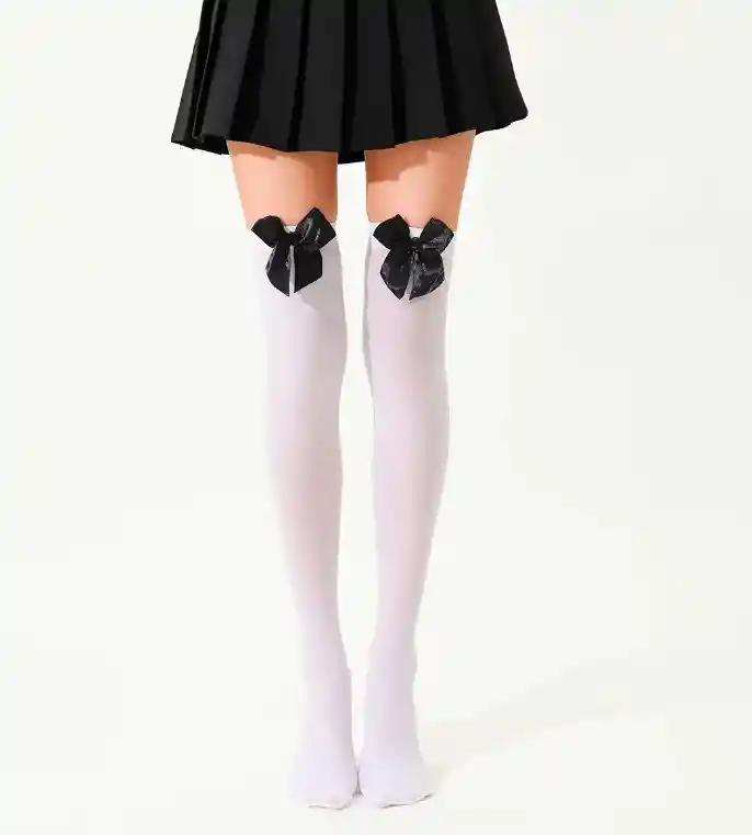 Media Liguero Color Blanco Con Moño Negro Cosplay Halloween