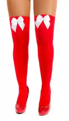 Media Liguero Color Rojo Con Moño Blanco Cosplay Halloween
