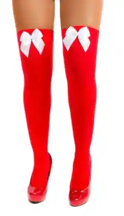 Media Liguero Color Rojo Con Moño Blanco Cosplay Halloween