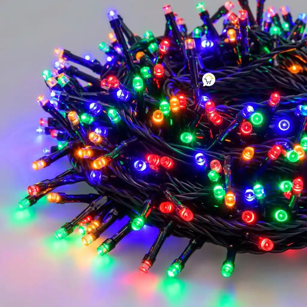 Luces De Navidad Luz Led Multicolor 100 Bombillos Lineal Cable Verde Conector Secuencia Decoración Adornos Navideños