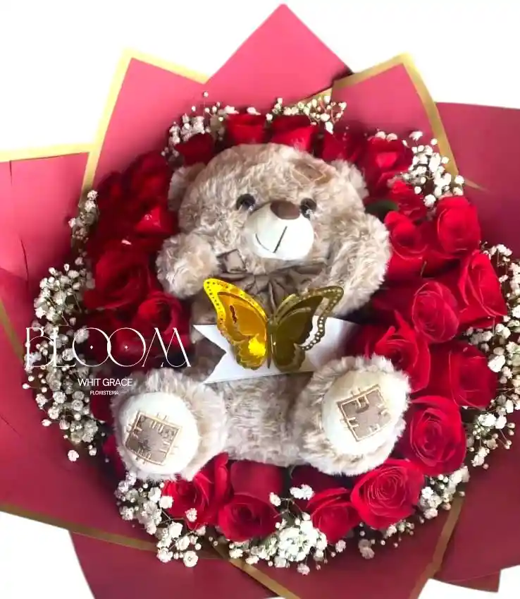 Flores Rosas Rojas Oso Teddy