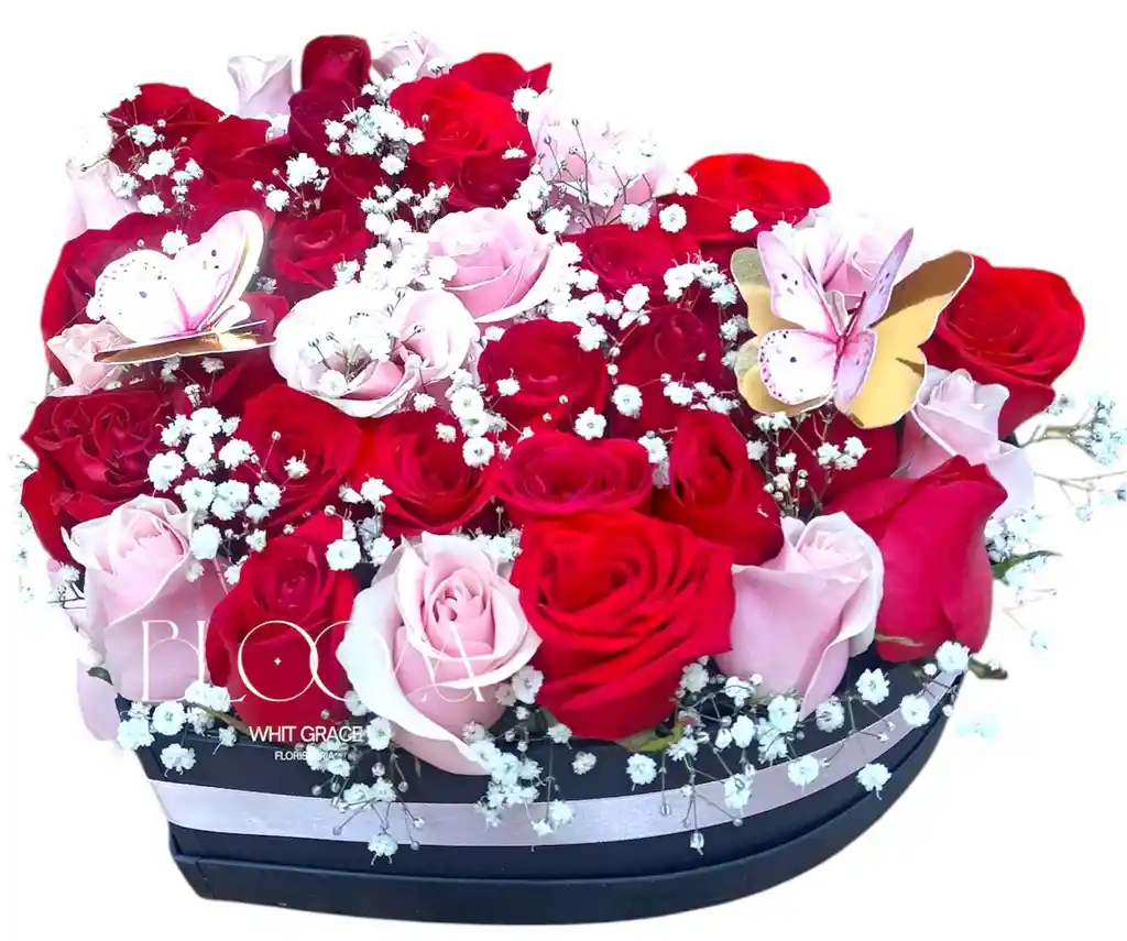 Flores Rosas Rojas Y Rosadas En Corazon