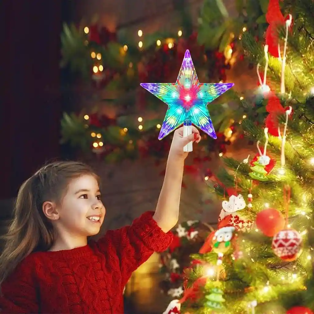 Estrella 5 Puntas Para Árbol De Navidad Grande Luz Led Multicolor Acrílica