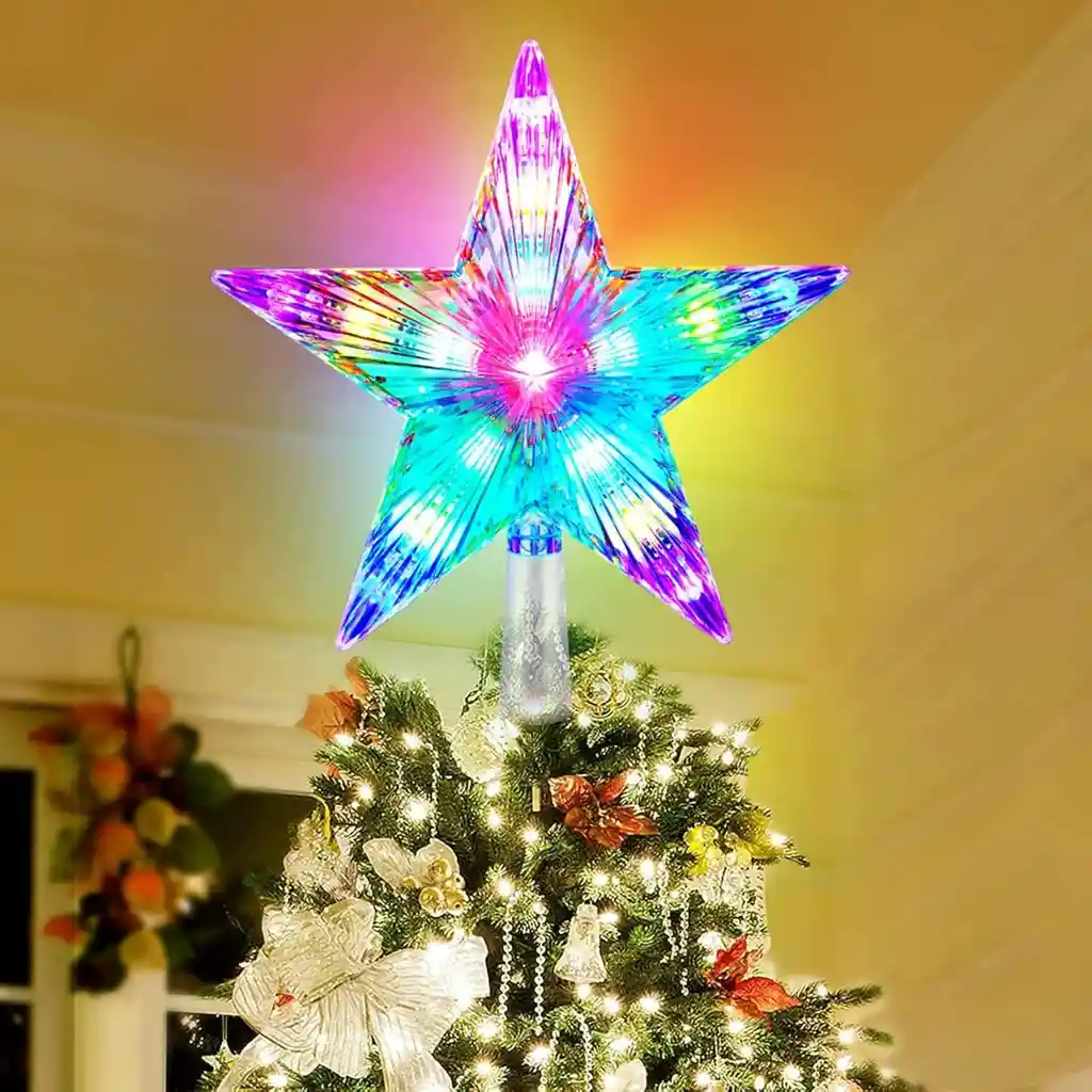 Estrella 5 Puntas Para Árbol De Navidad Grande Luz Led Multicolor Acrílica