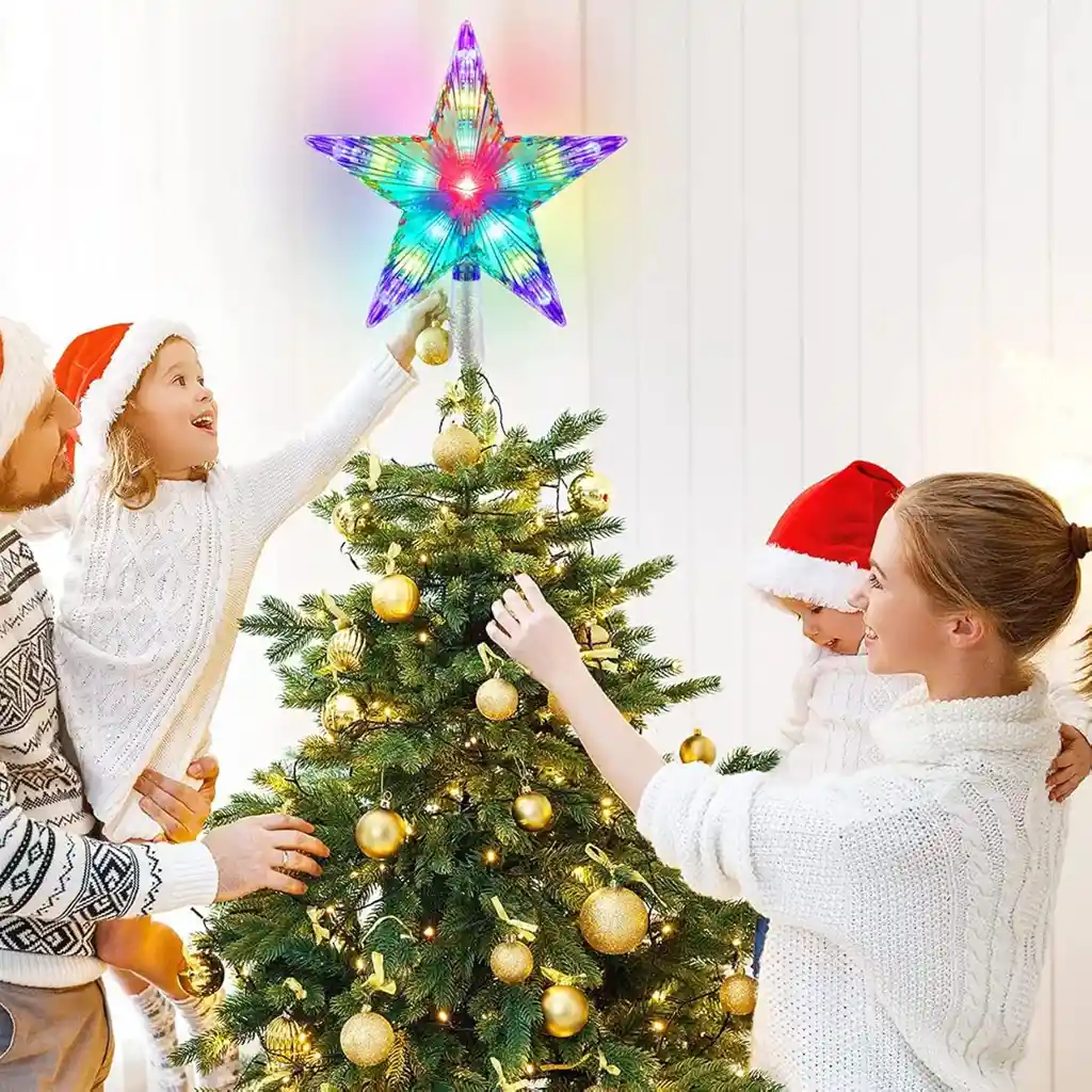 Estrella 5 Puntas Para Árbol De Navidad Grande Luz Led Multicolor Acrílica