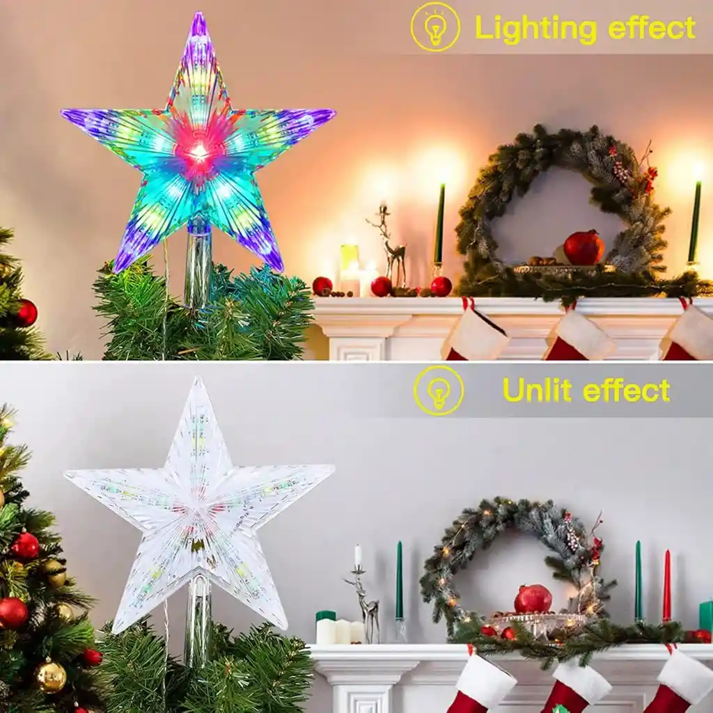 Estrella 5 Puntas Para Árbol De Navidad Grande Luz Led Multicolor Acrílica