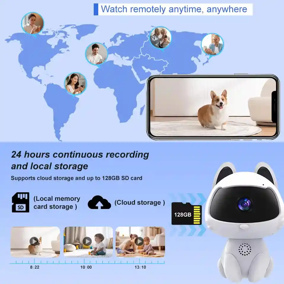 Camara De Seguridad Gato Wifi Inteligente Con Vision Noturna Y Audio Blanco