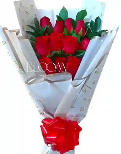 Flores Rosas Rojas X12 En Ramillete