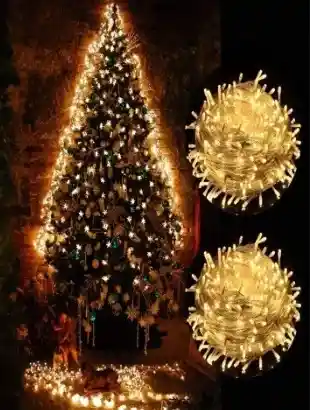 Luces De Navidad Luz Led Cálida 100 Bombillos Lineal Cable Siliconado Conector Secuencia Decoración Adornos Navideños