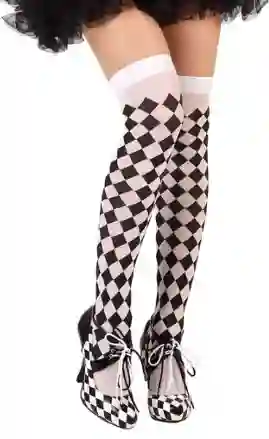 Media Liguero Disfraz Arlequín Cuadros Negros Con Blanco Cosplay Halloween