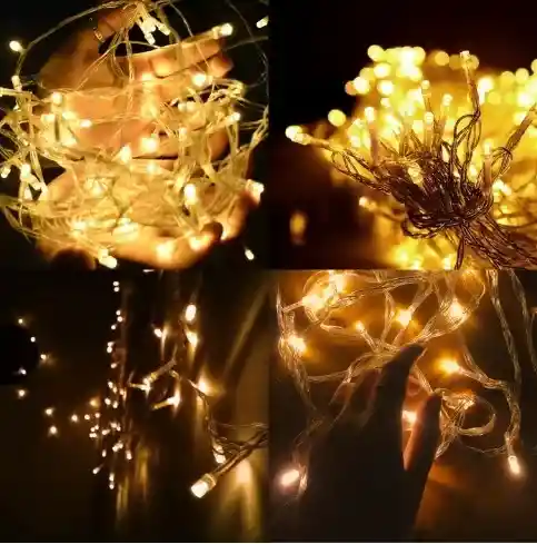 Luces De Navidad Luz Led Cálida 200 Bombillos Lineal Cable Siliconado Conector Secuencia Decoración Adornos Navideños