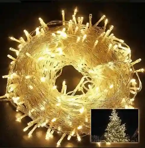 Luces De Navidad Luz Led Cálida 200 Bombillos Lineal Cable Siliconado Conector Secuencia Decoración Adornos Navideños