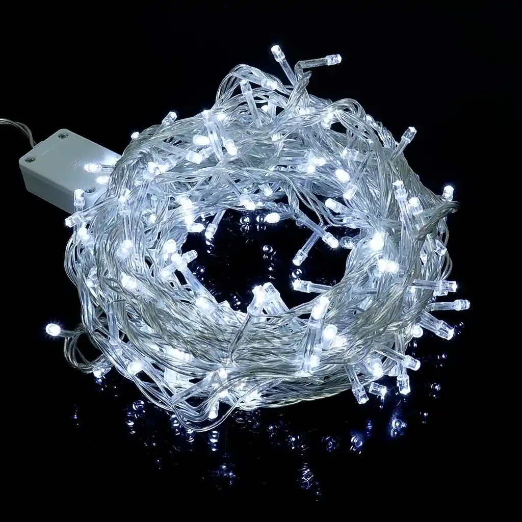 Luces De Navidad Luz Led Blanca 200 Bombillos Lineal Cable Siliconado Conector Secuencia Decoración Adornos Navideños