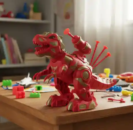 Dinosaurio Rojo Movimiento Y Luz / Lanzador Dardos.