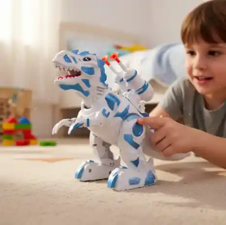 Dinosaurio Blanco Movimiento Y Luz / Lanzador Dardos.