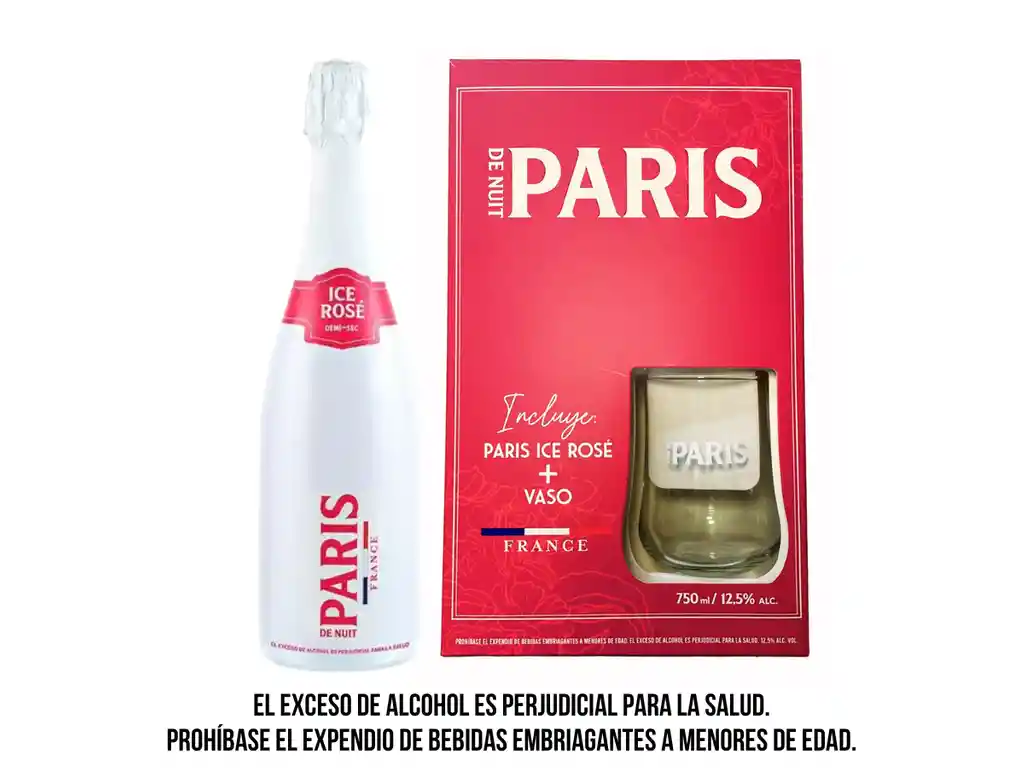 Estuche Paris Ice Rosé 750ml + Vaso