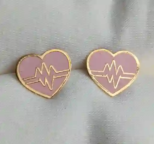 Aretes Corazón Rosa - Acero- 14 Ml