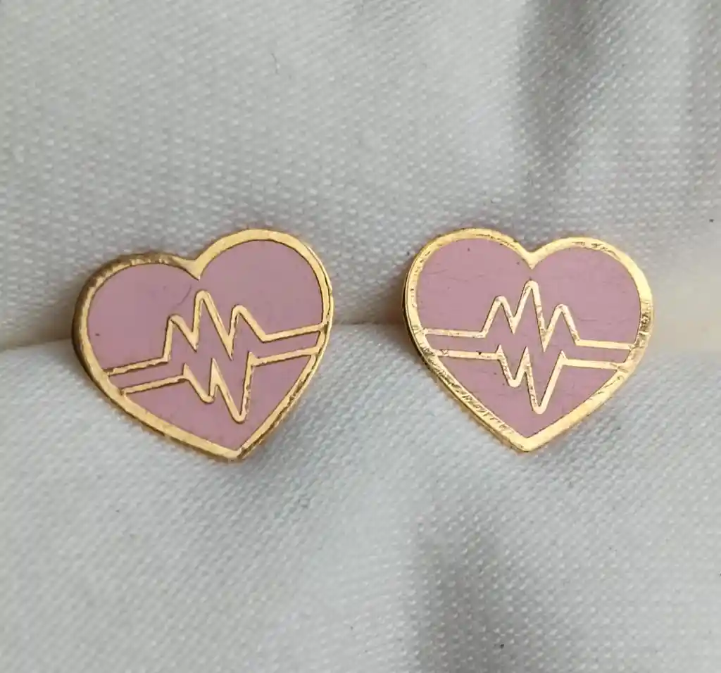 Aretes Corazón Rosa - Acero- 14 Ml