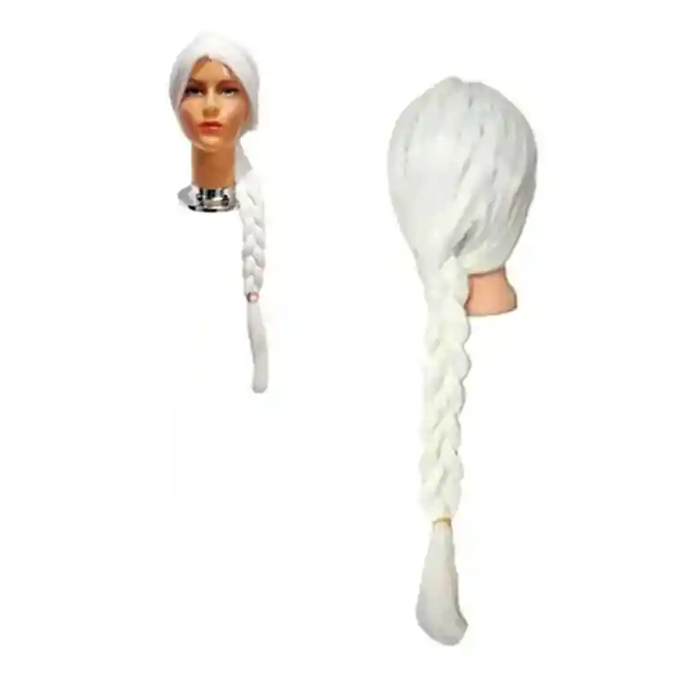 Peluca Blanca Trenzada Larga 78 Cm Princesa