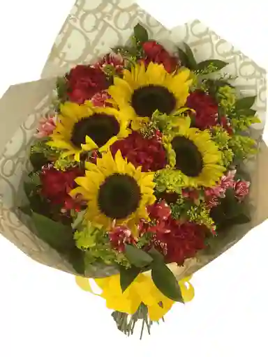 Detalle Con Girasoles En Bouquet Luminoso