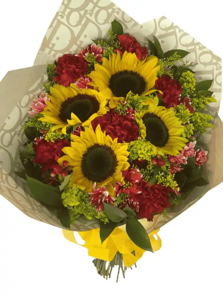 Detalle Con Girasoles En Bouquet Luminoso