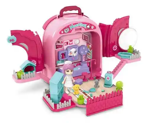 Maleta 3 En 1 Set Cuidado Mascota Gato Pets Hospital Juguete Maletin Portátil Niños