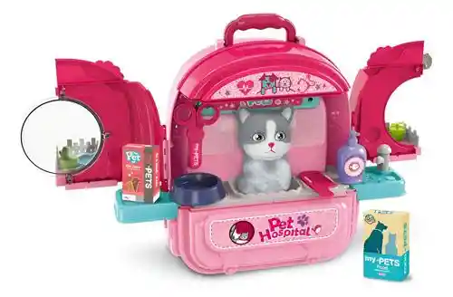 Maleta 3 En 1 Set Cuidado Mascota Gato Pets Hospital Juguete Maletin Portátil Niños