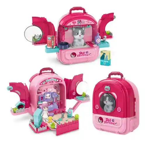 Maleta 3 En 1 Set Cuidado Mascota Gato Pets Hospital Juguete Maletin Portátil Niños