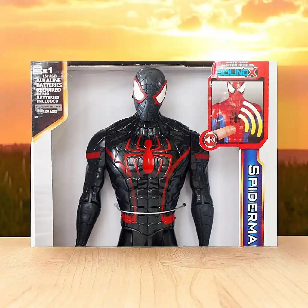 Muñeco Figura Acción Super Héroe Avengers Spiderman Negro / Luz Y Sonido/ 30 Cm Heroe Vengadores