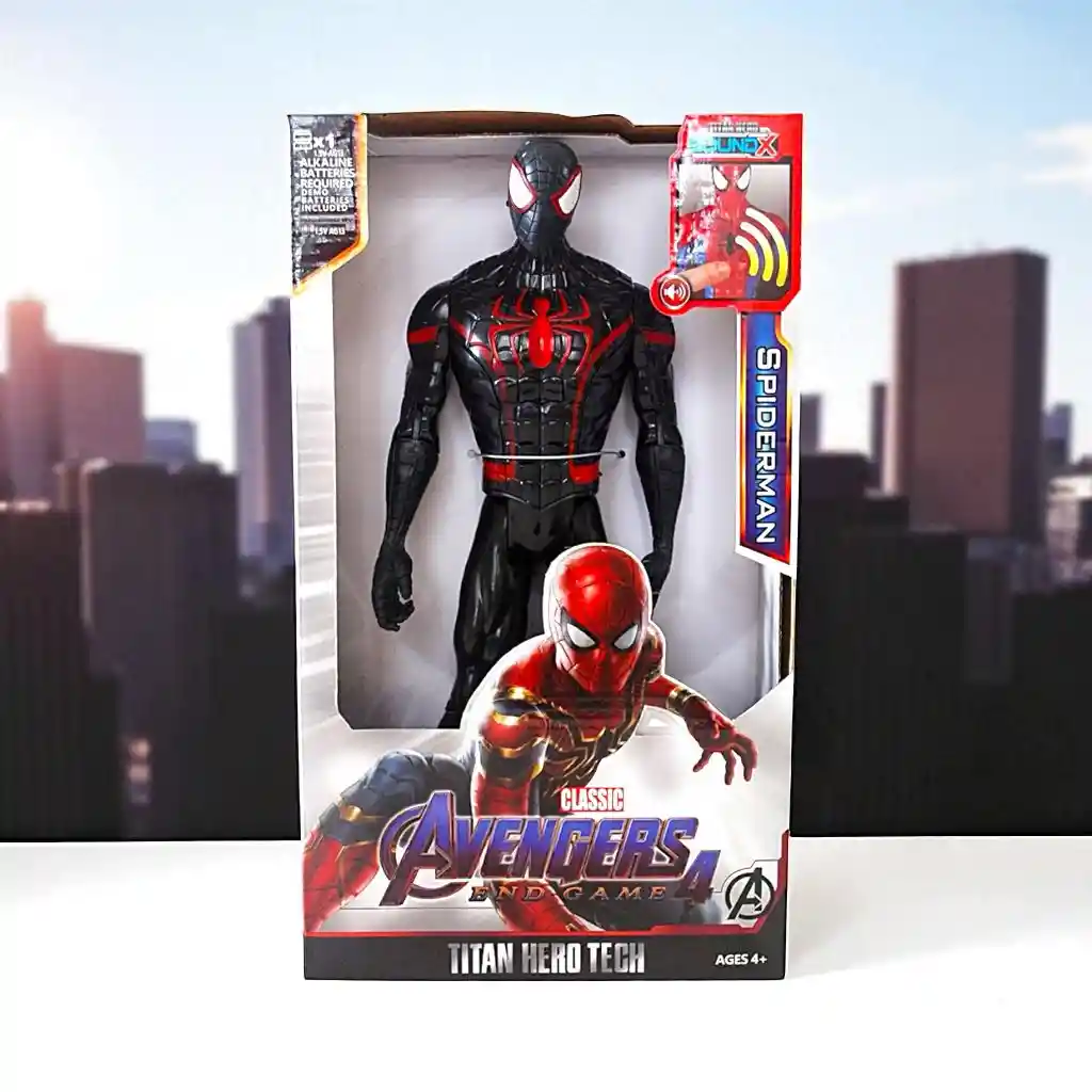 Muñeco Figura Acción Super Héroe Avengers Spiderman Negro / Luz Y Sonido/ 30 Cm Heroe Vengadores
