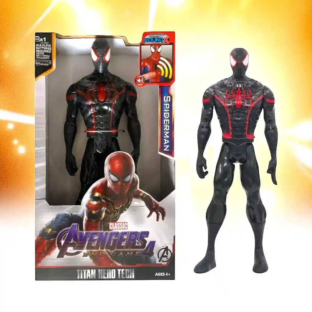 Muñeco Figura Acción Super Héroe Avengers Spiderman Negro / Luz Y Sonido/ 30 Cm Heroe Vengadores