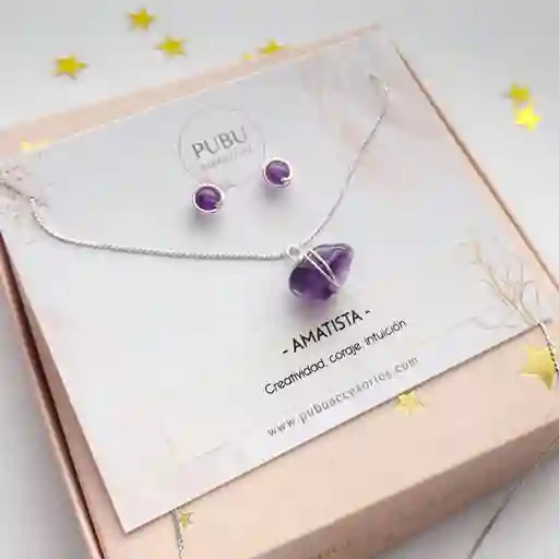 Conjunto Acero Plateado Amatista