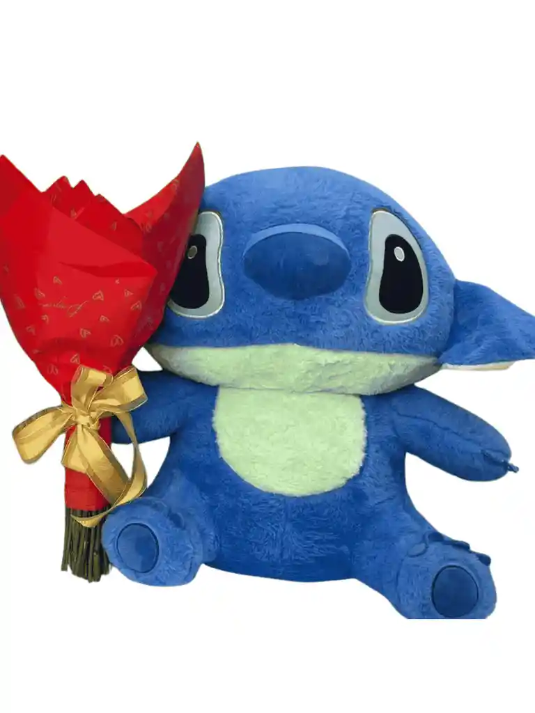 Bouquet Con Peluche De Stitch Y 24 Rosas Rojas