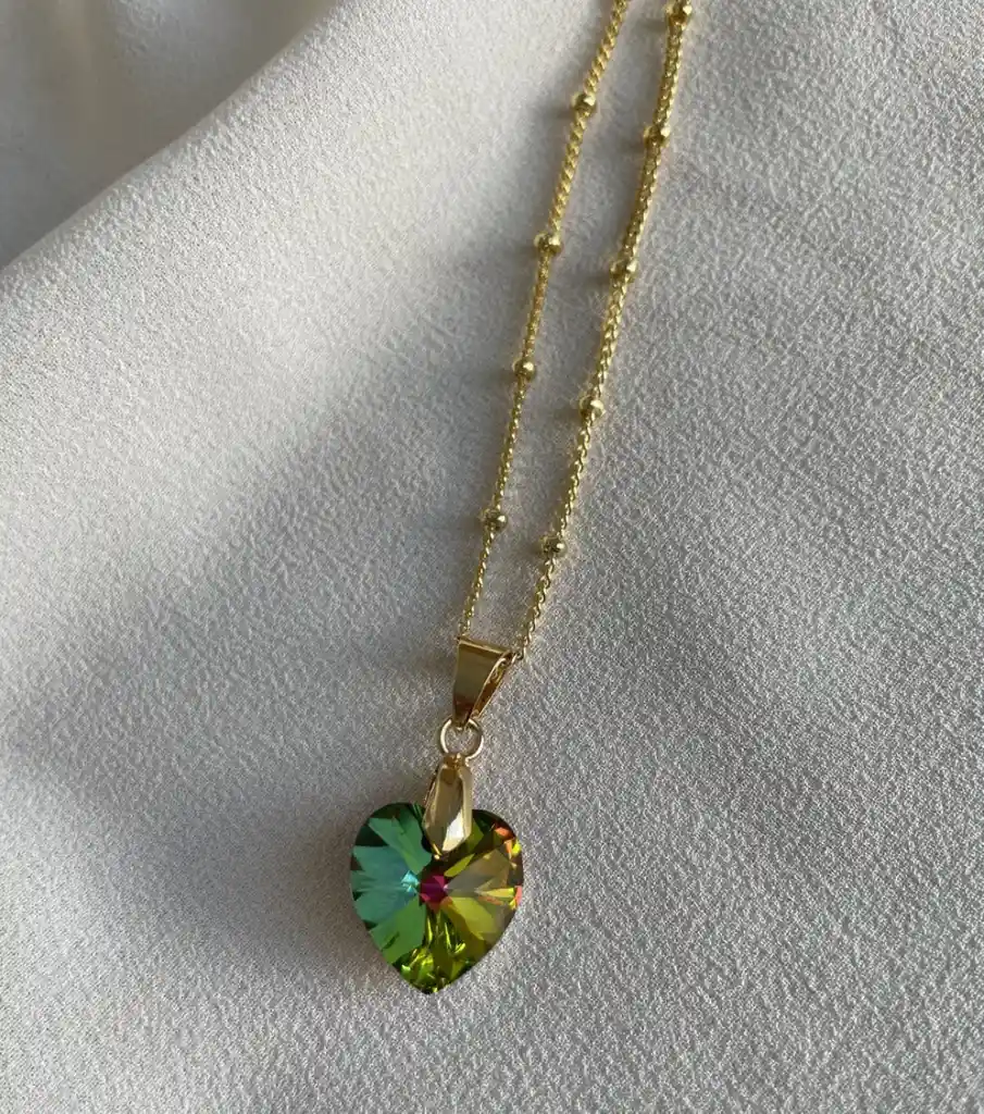 Collar Corazón Swarovski Tornasol Dorado