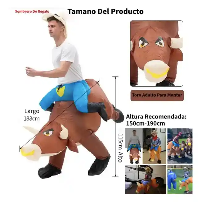 Disfraz Inflable De Vaquero Toro Super Divertido Para Adulto
