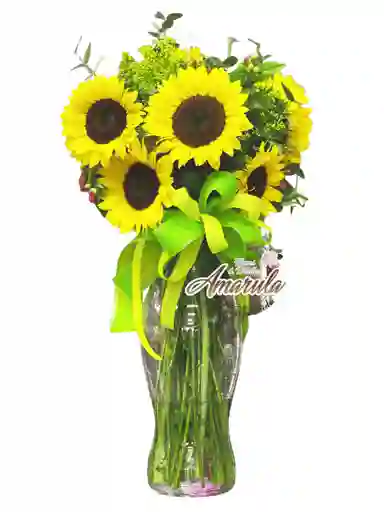 Jarrón Grande Con 6 Girasoles