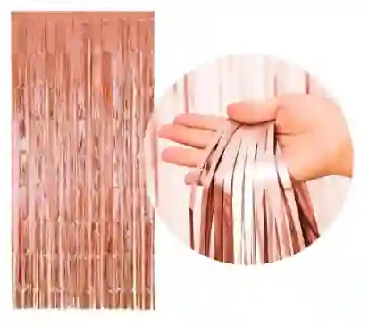 Cortina Metalizada Oro Rosa Para Fiestas