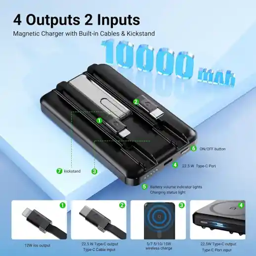 Power Bank 10.000 Mah M-026 Magsafe Con Cable