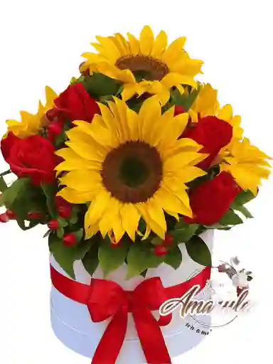 Caja De Girasoles Y Rosas Multicolor