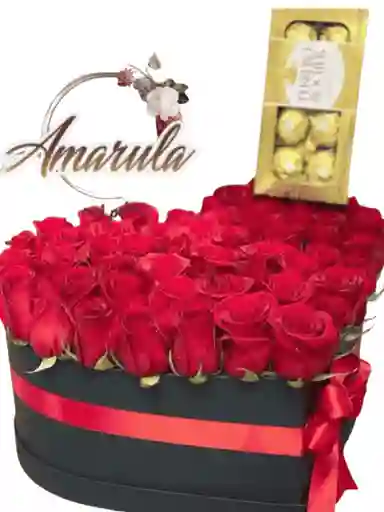 Caja Corazón Con Rosas Y Ferrero