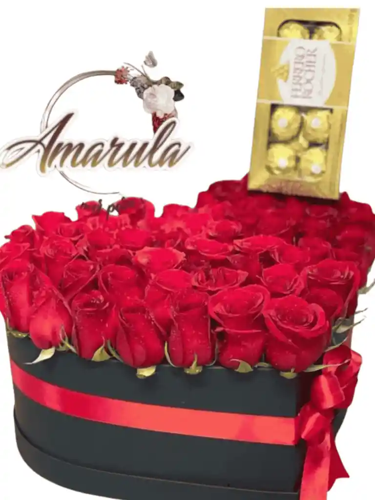Caja Corazón Con Rosas Y Ferrero