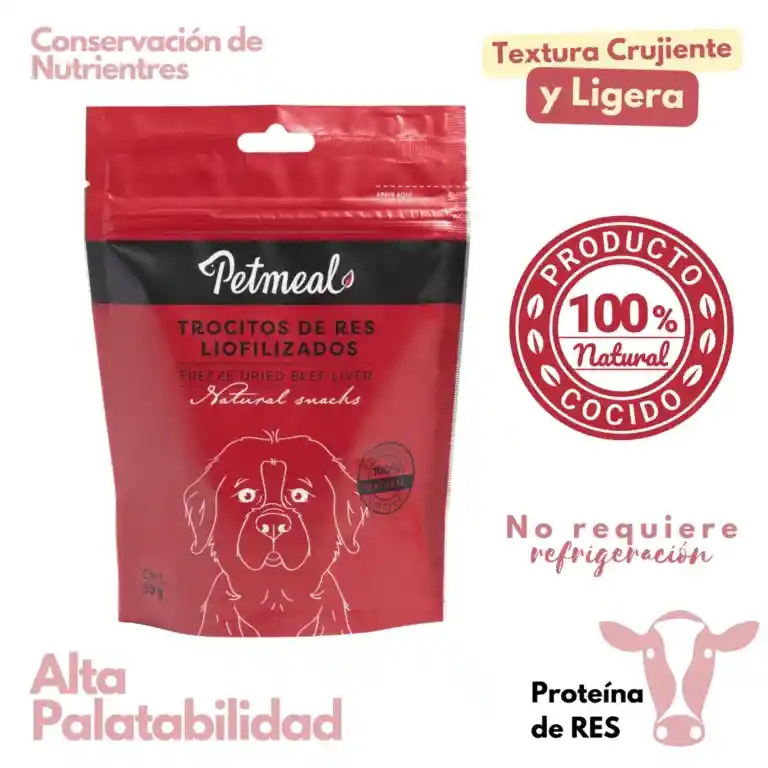 Petmeal Snack Liofilizado Para Perros, Trozos De Cerdo 50g