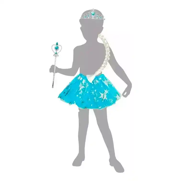Kit Disfraz Frozen Princesa Tutu Trenza Cetro Corona Niñas