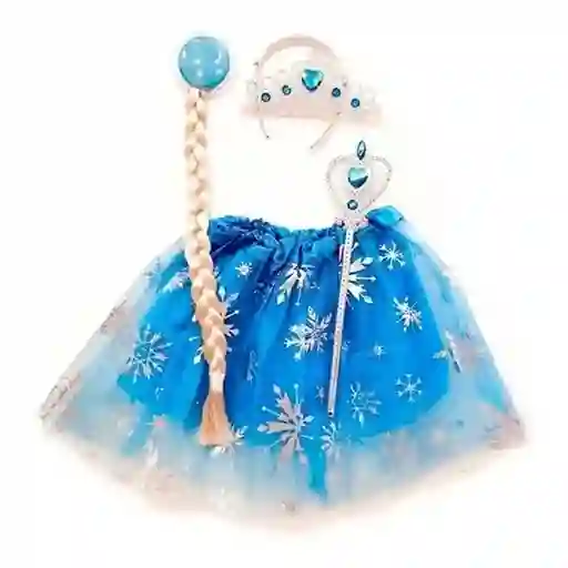 Kit Disfraz Frozen Princesa Tutu Trenza Cetro Corona Niñas