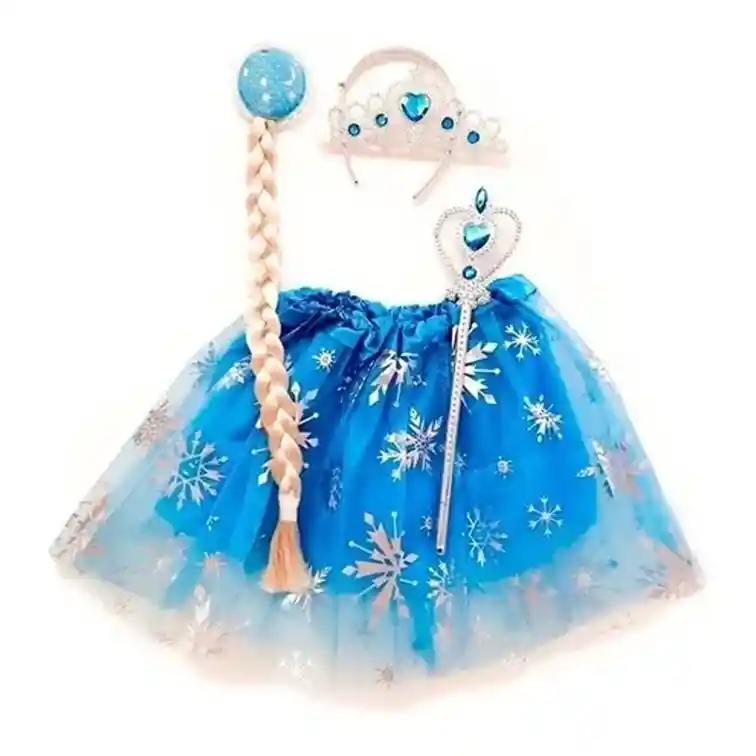 Kit Disfraz Frozen Princesa Tutu Trenza Cetro Corona Niñas