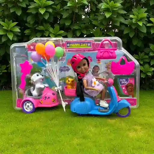 Set Muñeca Juguete Lorlian Paseo Con Mascotas Y Motos