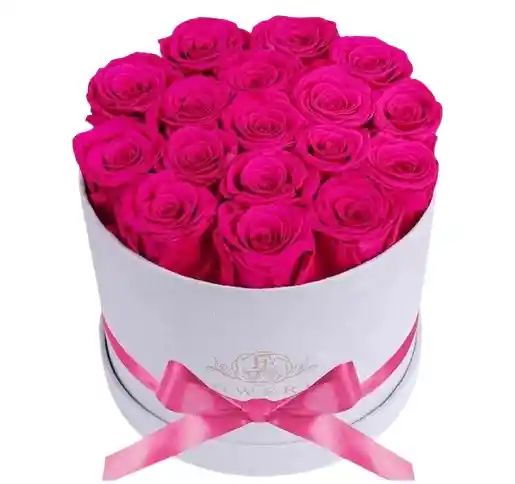 Caja Blanca – Rosas Fucsia Premium