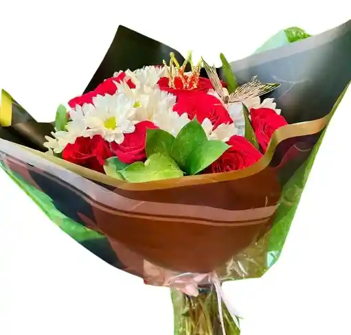 Ramo Premium – Rosas Rojas Y Margaritas Blancas