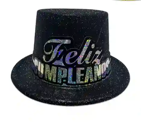 Sombrero Fiesta Feliz Cumpleaños Escarchado X Unidad Negro